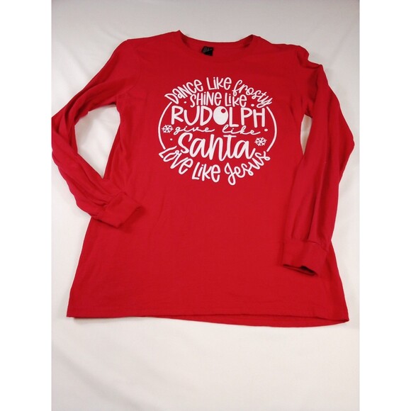 Women's /Junior Christmas Rudolph Santa Jesus Long Sleeve Red T-shirt Size Small - Picture 4 of 14